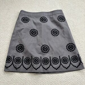Boden Gray A-Line Skirt with Black embroidered geo circles
